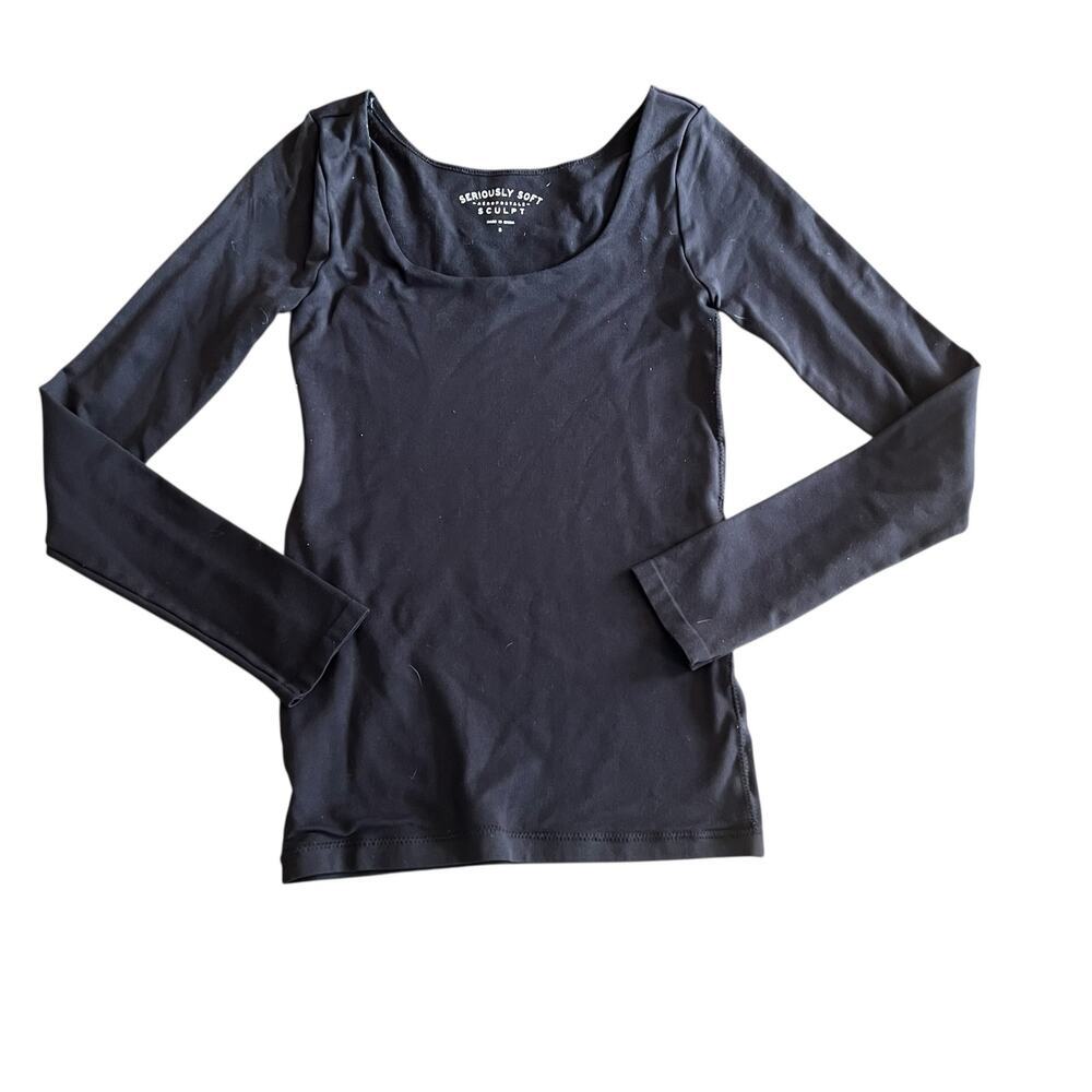 AEROPOSTALE Seriously Soft Sculpt Black Long Sleeve Top Size S